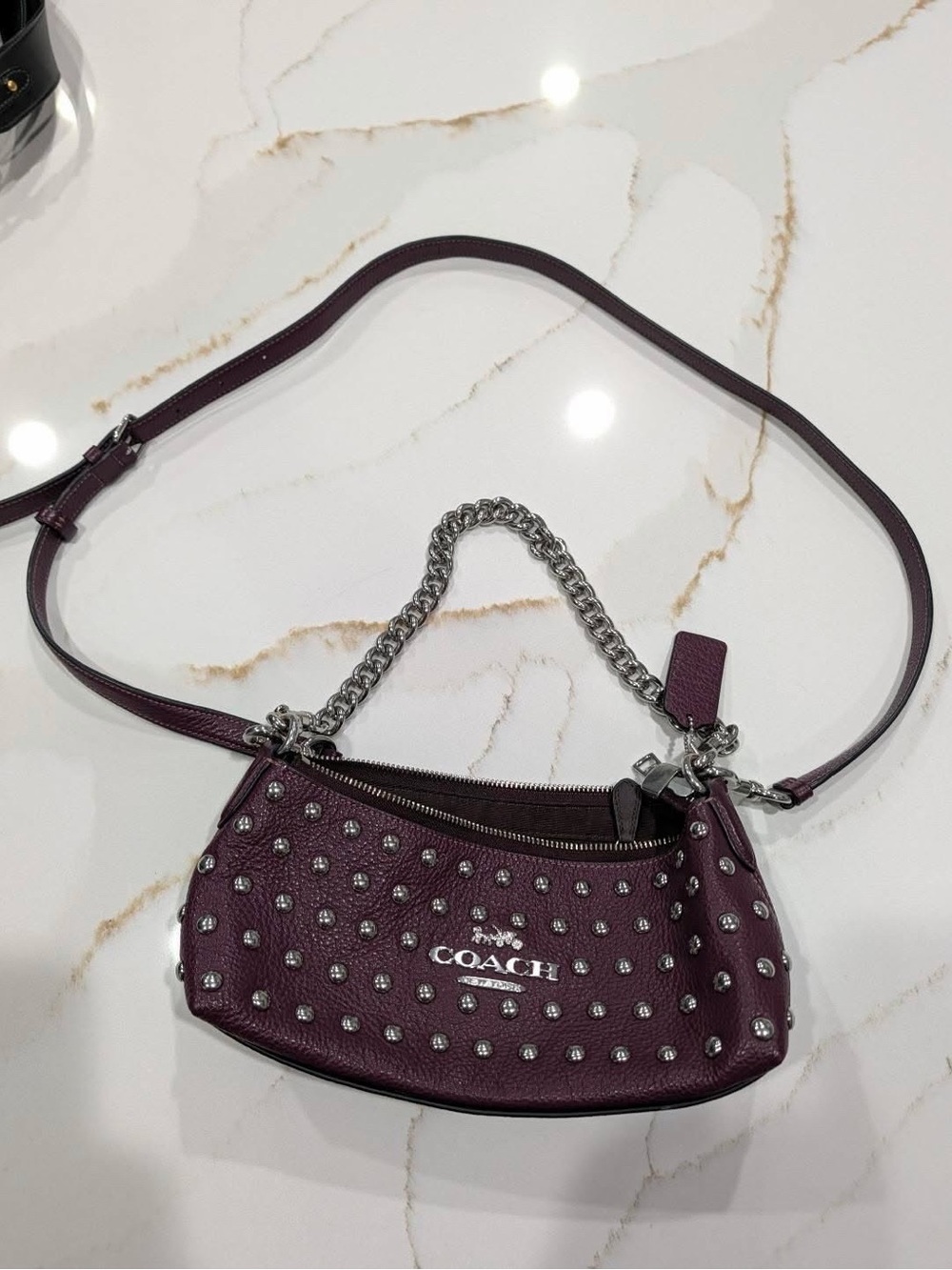 Y2k coach purple crossbody bag silver studs style CM032